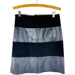 Linea Domani black leather suede midi office skirt 6